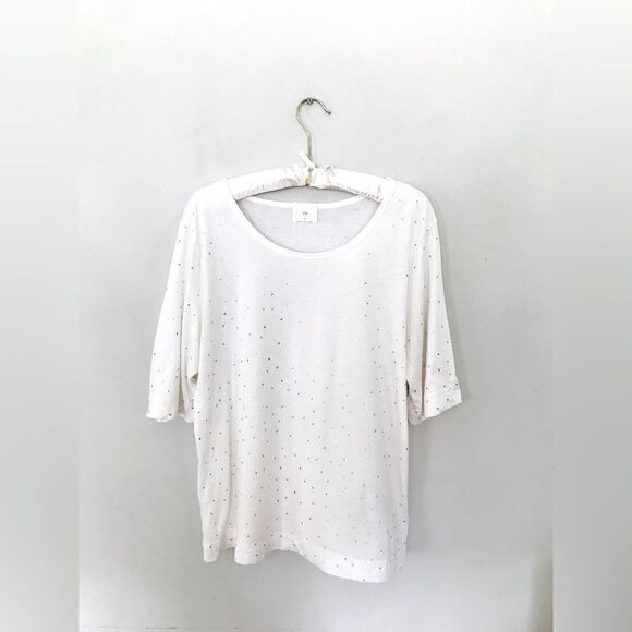 Anthropologie | t.la white t-shirt with gold polka dots | size large - Picture 1 of 6